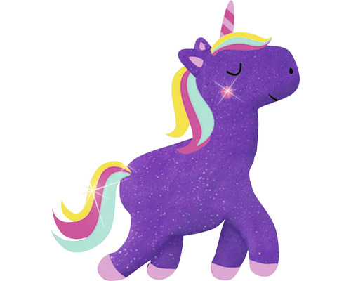 Lila Einhorn Figur mit Mähne und Schweif in verschiedenen Farben