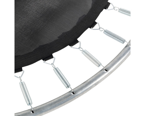Detailaufnahme von Trampolinfederung mit Sprungtuch und Rahmen