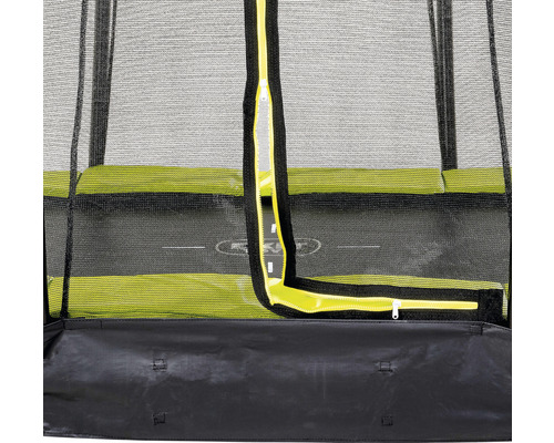 Vue détaillée d''un trampoline avec filet de sécurité et fermeture éclair