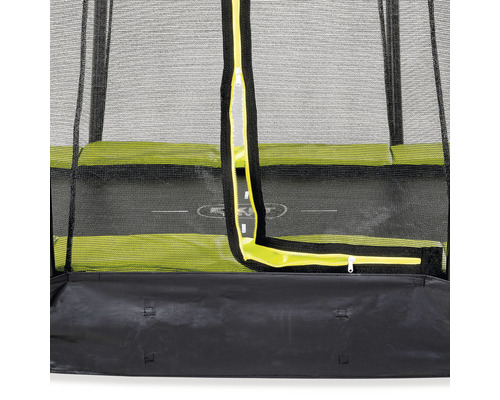 Vue détaillée d''un trampoline avec fermeture éclair et filet de sécurité