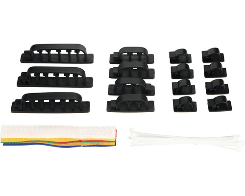 Kabelführungssystem mit Kabelbindern und Klettband