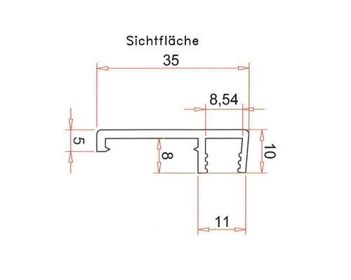 Technische Zeichnung eines Profils mit Maßangaben