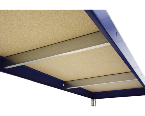 Vue détaillée d''une étagère avec panneau de fibres de bois et cadre métallique