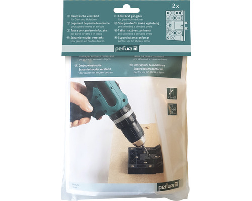 Verpackung einer verstärkten Bandtasche für Glas- und Holztüren mit Bohrmaschine