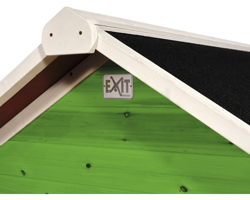 Vue détaillée d''une cabane de jeu avec le logo EXIT