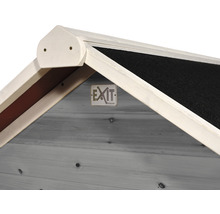 Detailansicht eines Spielhauses mit EXIT Toys Logo.