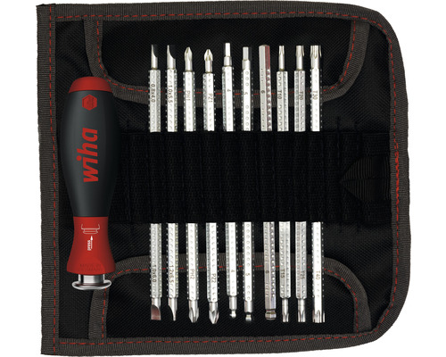 Tournevis Wiha avec kit de lames de rechange SYSTEM 6 mélangé 12 pces avec trousse à enrouler