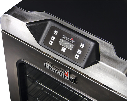 Logo Char-Broil et panneau de commande d''un fumoir