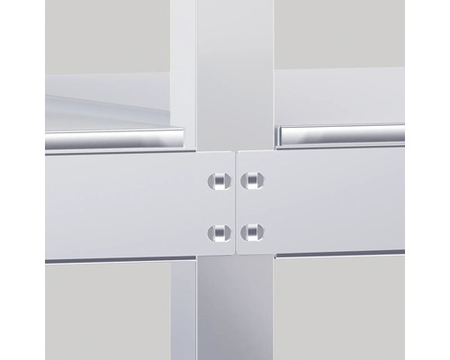 Detailansicht eines Metallrahmen Eckverbinders mit Schrauben