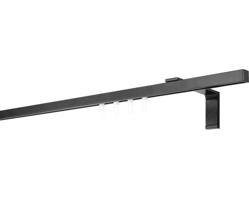 Tringle à rideaux noire avec patins et support mural