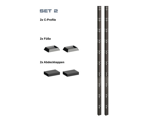 Set 2 bestehend aus zwei C-Profilen, zwei Füßen und zwei Abdeckkappen