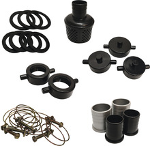 Divers accessoires pour pompes de bassin, dont des joints, des filtres et des colliers de serrage