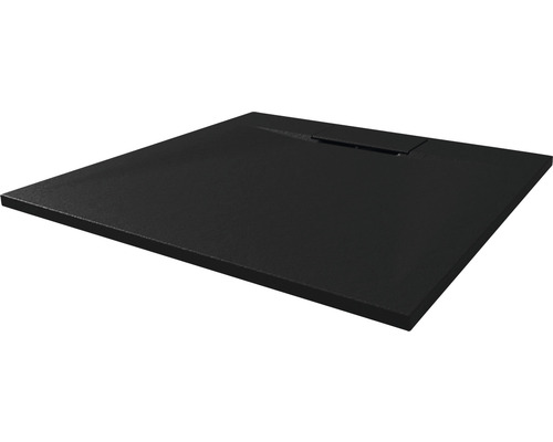 Schwarze Duschwanne mit Ablauf