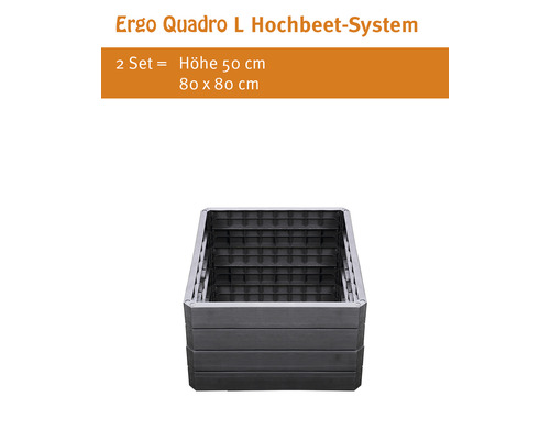 Quadratisches Hochbeet aus Kunststoff, 80 mal 80 Zentimeter und 50 Zentimeter hoch