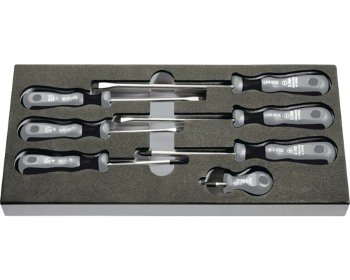 Jeu de tournevis à fente et cruciformes dans une boîte de rangement