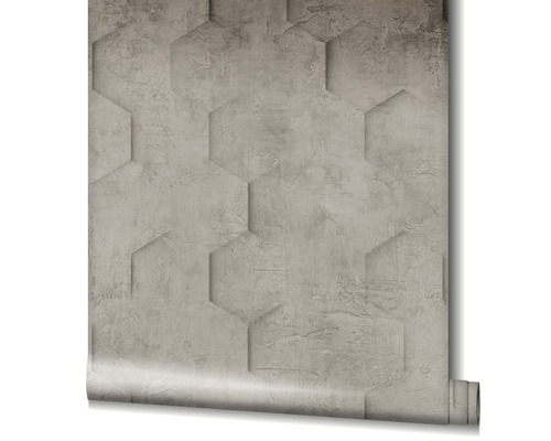 Tapetenrolle mit sechseckigem Muster in Betonoptik