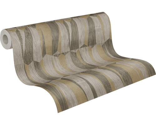 Tapetenrolle mit geometrischem Muster in Holzoptik