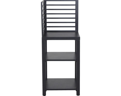 Étagère noire à trois niveaux avec dossier à barreaux