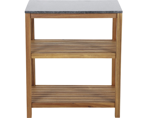 Badmöbelwaschtisch aus Holz mit Ablageflächen und Steinplatte