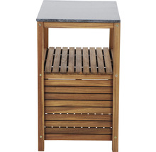 Chariot de service en bois d''acacia avec plateau en pierre et étagères