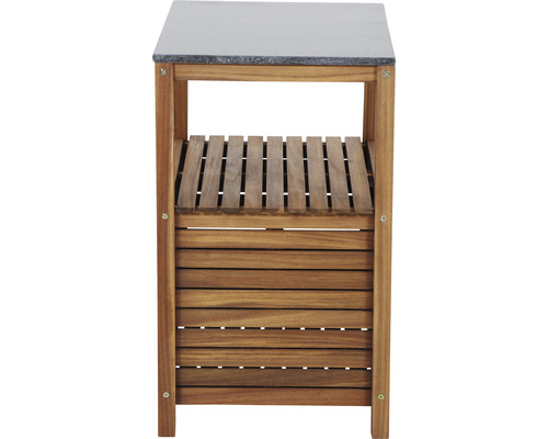 Chariot de service en bois d''acacia avec plateau en pierre et étagères