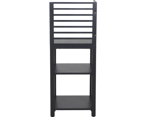 Étagère avec trois surfaces de rangement et un panneau arrière avec des entretoises horizontales