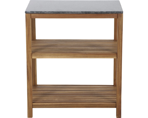 Holzregal mit zwei Ablageflächen und Steinplatte