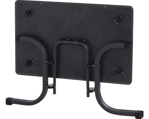 Unterseite eines Klapptisches mit Metallbeinen