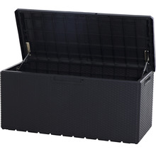 Geöffnete Aufbewahrungsbox aus Kunststoff mit Rattanoptik