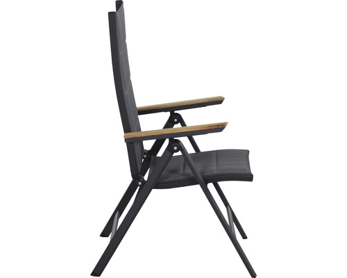 Chaise de jardin avec accoudoirs en aluminium et revêtement textile, vue latérale