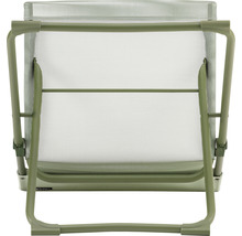 Rückansicht eines grünen Campingstuhls mit Netzrückenlehne