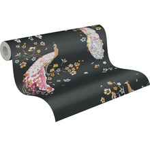 Rouleau de papier peint avec paons et motif floral