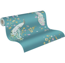 Vliestapete 38906-2 House of Turnowsky Pfau Blumen türkis gelb