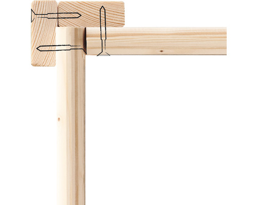Detailansicht einer Holzkonstruktion mit Schraubenbefestigung