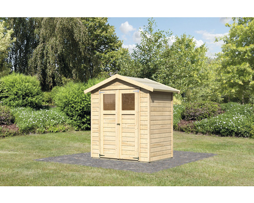 Abri de jardin en bois avec double porte dans le jardin
