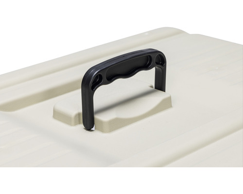 Vue détaillée d''un couvercle avec une poignée de transport noire.