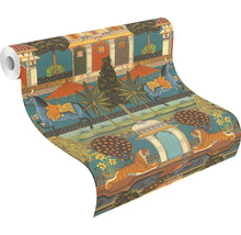 Papier peint intissé 746211 Indian Style maisons multicolore
