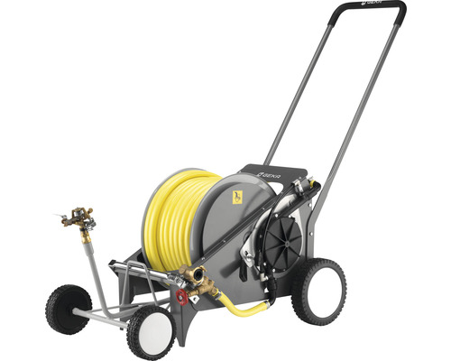 Chariot à tuyau d''arrosage Geka avec tuyau d''arrosage jaune et arroseur