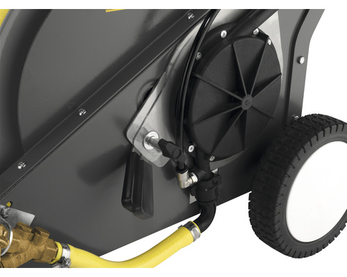 Vue détaillée d''une balayeuse avec brosse, raccords et roue