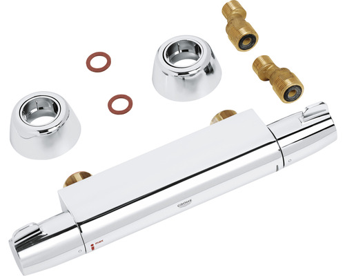 Mitigeur thermostatique apparent avec raccords en S, rosaces et joints