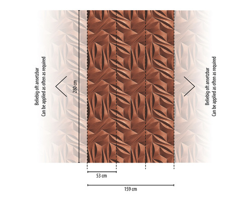 Papier peint avec motif géométrique tridimensionnel et dimensions