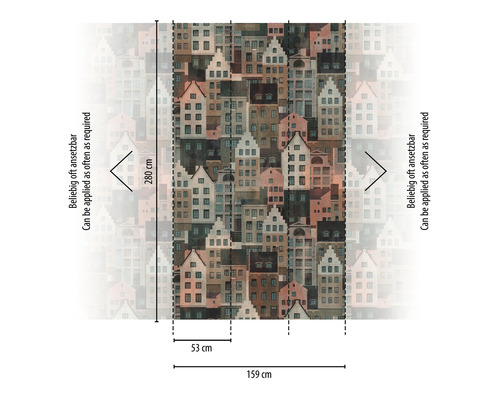 Papier peint avec motif de maisons et indications de dimensions