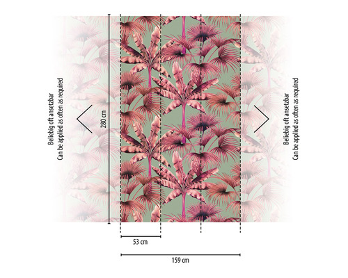 Tapete mit Palmenmuster und Maßangaben