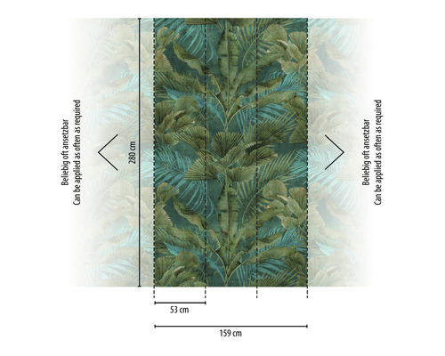 Tapete mit Dschungelmuster, Abmessungen: 280 cm hoch, 159 cm breit