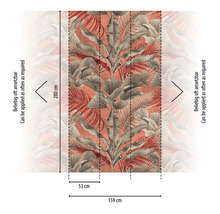 Papier peint avec motif de feuilles tropicales et dimensions 280 sur 159 centimètres