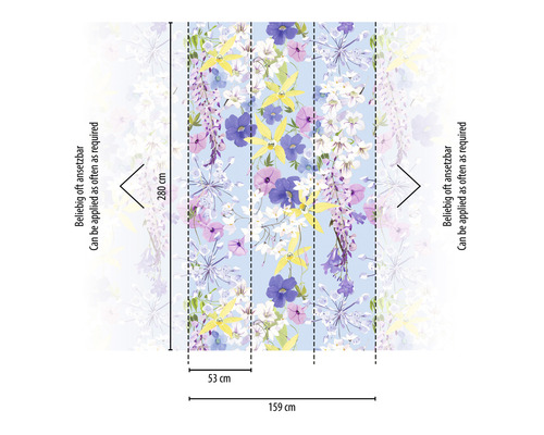 Illustration der Tapetenmaße mit Blumenmuster
