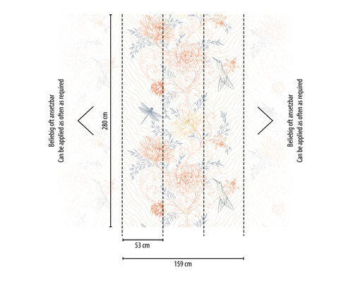 Abmessungen der Tapete mit Blumenmuster