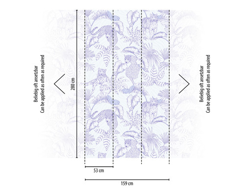 Fototapete mit Dschungelmotiv, mit Tigern und Leoparden, Abmessungen 159 cm x 280 cm