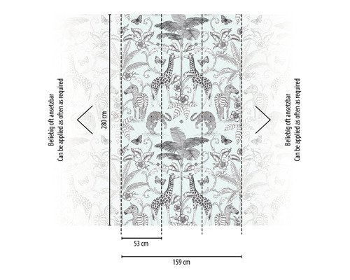 Papier peint avec motifs de jungle, 280 cm de haut et 159 cm de large