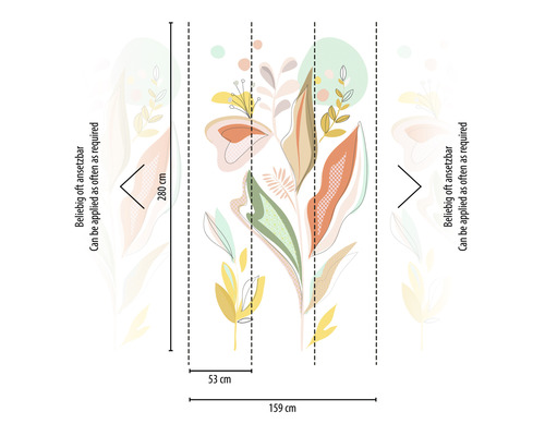 Papier peint intissé avec motif végétal abstrait et dimensions 280 x 159 centimètres.